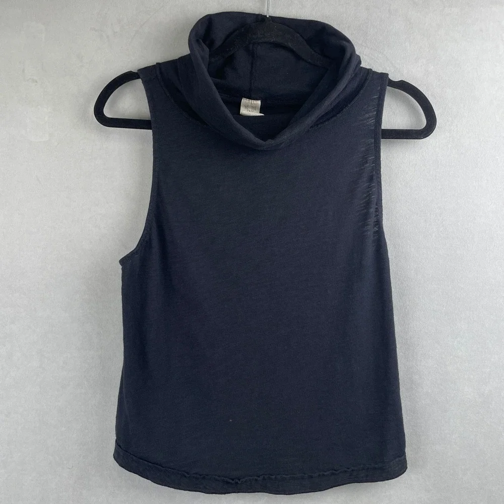 We The Free People Black Sleeveless Funnel Cowl Neck Slub Knit Top Grunge Boho S